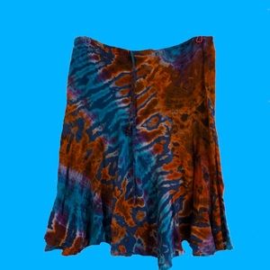 VTG Linen Tie Dye Mid Length Skirt Sz Lg